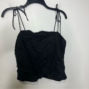 H&M black spaghetti strap tank top 100% linen women’s size large‎ cropped